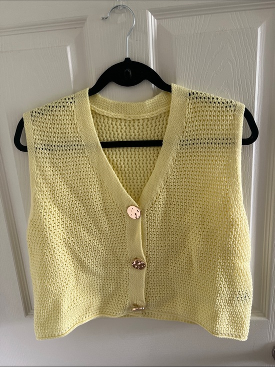 SHEIN Sweaters - SHEIN Pale Yellow V-Neck Knit Button Front Sweater Vest